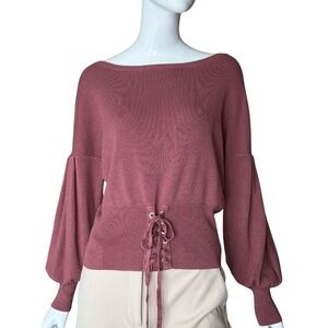 Express Dusty Rose Boat Neck Sweater With Corset Lace-up Detail Size Small NWT